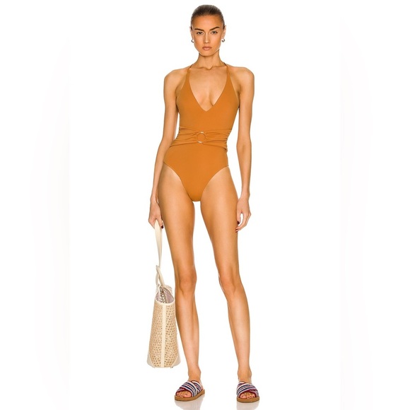 NWT Jonathan Simkhai Twilight Solid One Piece Swimsuit Terracotta Rust Brown XS - Picture 2 of 9